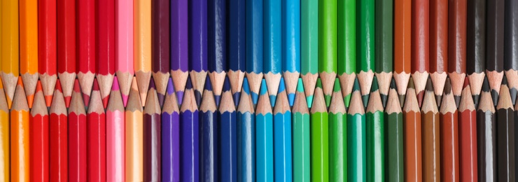 Set of colorful pencils as background, top view