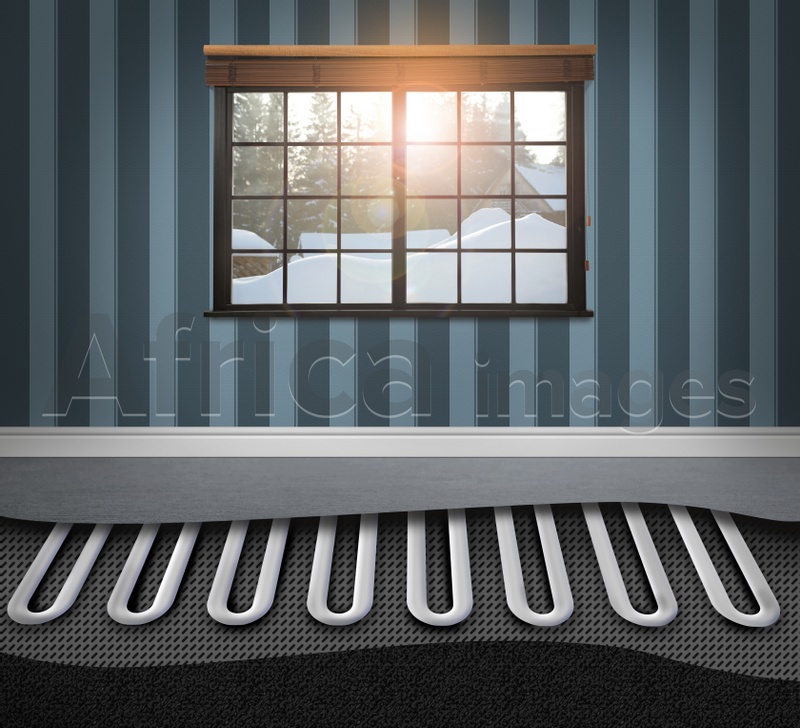 Cold season comfort. Room with installed underfloor heating system, illustration