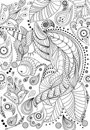 Image of Beautiful unicorn and abstract ornaments on white background, illustration. Coloring page