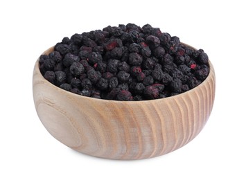 Freeze dried blueberries in bowl on white background