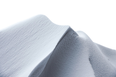Beautiful snowdrift on white background, closeup 