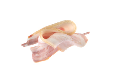 Slice of delicious prosciutto isolated on white