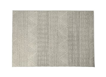 Grey carpet with geometric pattern isolated on white, top view
