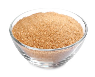 Glass bowl with brown sugar isolated on white