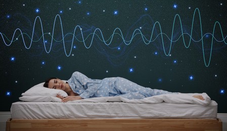 Young woman sleeping in comfortable bed. Healthy circadian rhythm and sleep habits