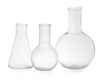 Empty flasks on white background. Laboratory equipment