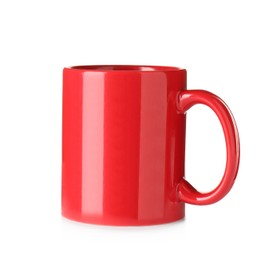 Empty red ceramic mug isolated on white