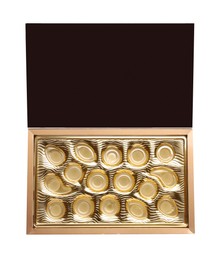 Empty box of chocolate candies isolated on white, top view