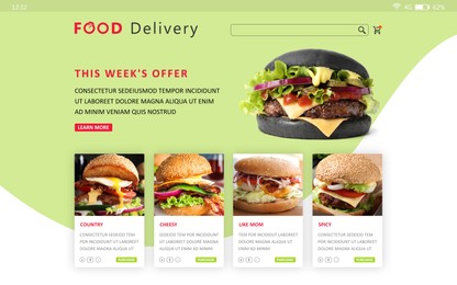 Food delivery app. Display with appetizing menu