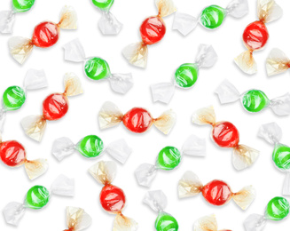 Tasty candies on white background. Pattern design