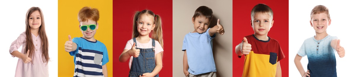 Image of Collage with photos of kids showing thumbs up on different color backgrounds