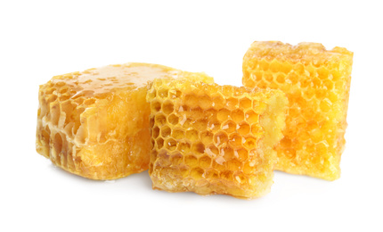 Fresh delicious sweet honeycombs isolated on white