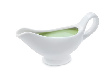 Ceramic boat with wasabi sauce isolated on white