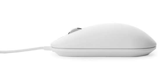 Modern wired optical mouse isolated on white