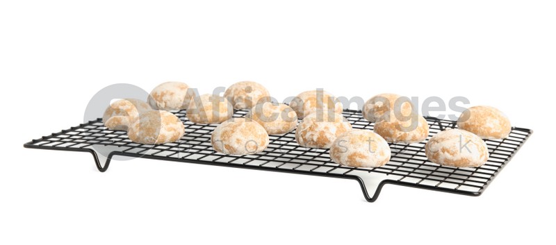 Photo of Tasty homemade gingerbread cookies on white background