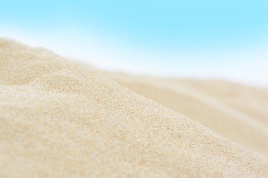 Beautiful view of sandy beach on summer day, closeup