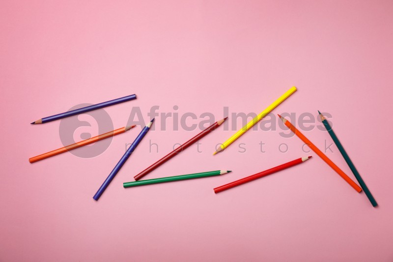 Collection of pencils on table, top view. Color palette