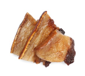 Tasty fried pork lard isolated on white