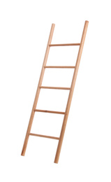 Photo of Modern wooden ladder isolated on white. Construction tool