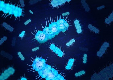 Bacteria colony under microscope, illustration. Laboratory research