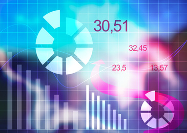 Finance trading concept. Digital charts with statistic information on blurred background