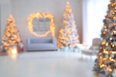Blurred view of Christmas living room interior