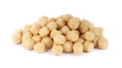 Sweet crispy corn balls on white background. Breakfast cereal