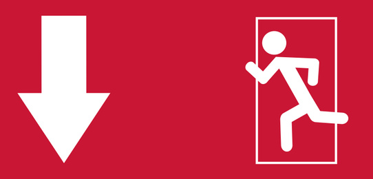 Emergency exit sign in case of fire evacuation. Illustration 