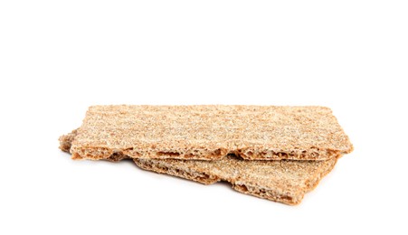 Fresh crunchy rye crispbreads on white background
