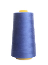 Spool of blue sewing thread isolated on white