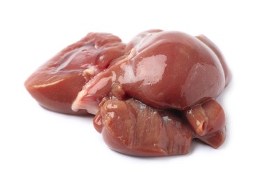 Fresh raw beef kidneys on white background