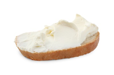 Bread with cream cheese on white background