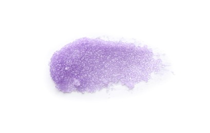 Smear of violet body scrub isolated on white, top view