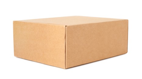 One closed cardboard box isolated on white