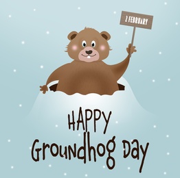 Happy Groundhog Day greeting card with cute cartoon animal