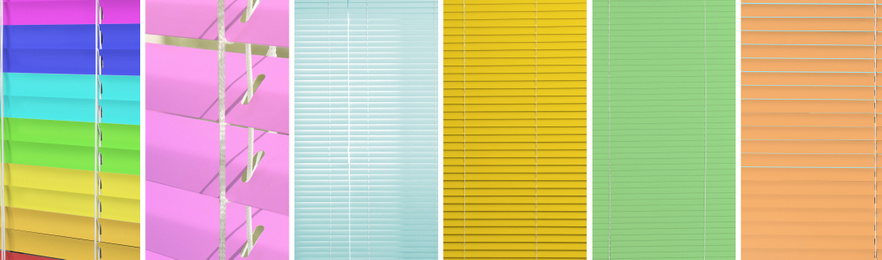 Image of Collage with window blinds in different colors. Banner design