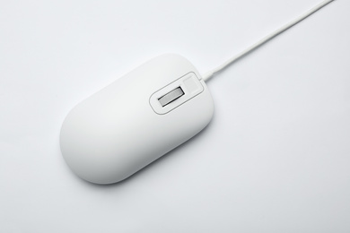 Wired computer mouse isolated on white, top view