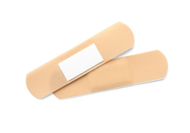 Medical sticking plasters isolated on white. First aid item