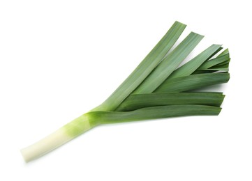 Fresh raw leek isolated on white, top view
