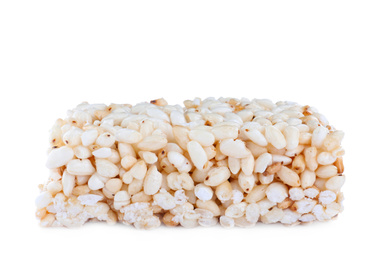 Bar of delicious rice crispy treat isolated on white