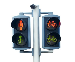 Pedestrian and bicycle traffic light on white background