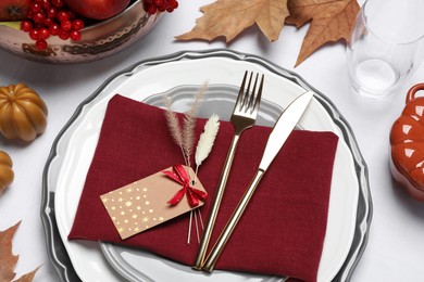 Elegant festive setting with autumn decor on table