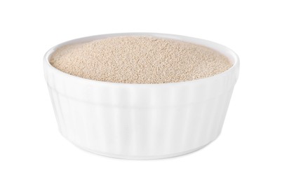 Photo of Bowl of active dry yeast isolated on white