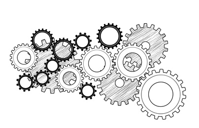 Illustration of gear mechanism on white background