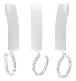 Set with handsets for intercom base station on white background