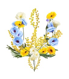 Coat of arms of Ukraine made with beautiful flowers on white background