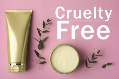 Cruelty free concept. Personal care products not tested on animals, flat lay 