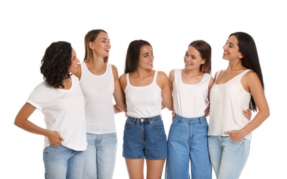 Happy women on white background. Girl power concept