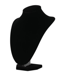 Empty black velvet jewelry bust isolated on white
