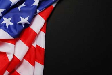 American flag on black background, top view with space for text